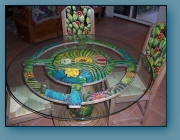 Round Glass-Top Table - Motif: Cactus